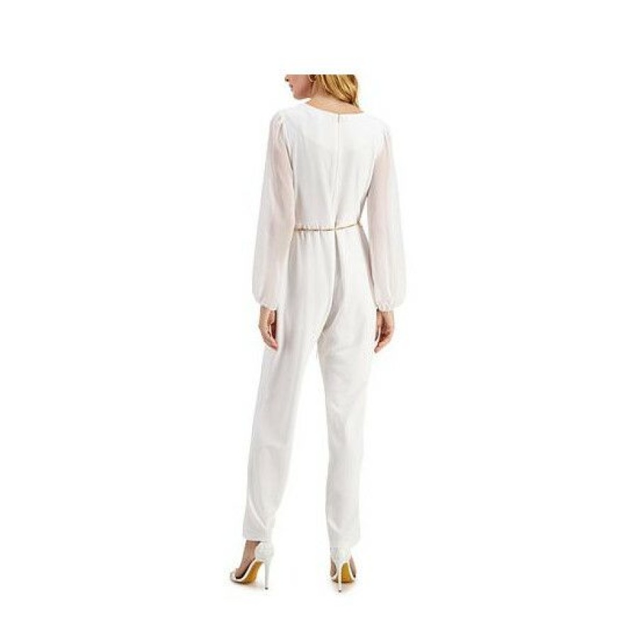 Women * | Flash Sale Connected Chain-Belt Sheer-Sleeve Jumpsuit