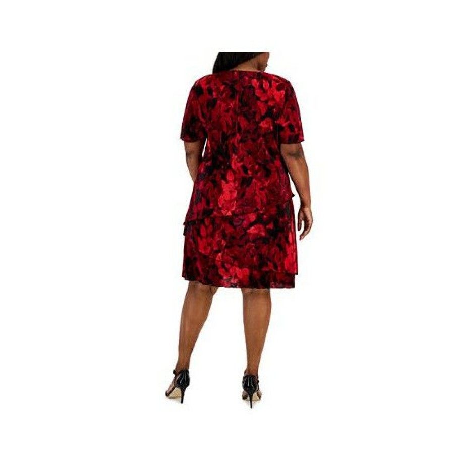 Women * | Coupon Connected Plus Size Printed Asymmetrical-Tie Dress Red