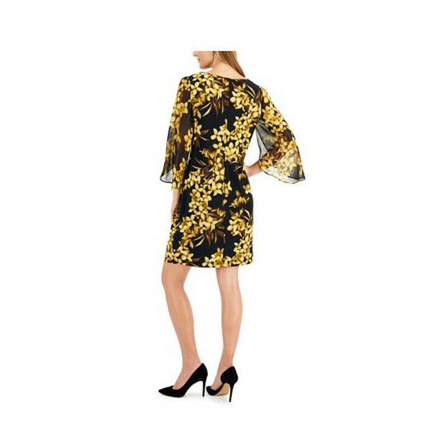 Women * | Flash Sale Connected Women'S Round-Neck Split-Sleeve Sheath Dress Mustard