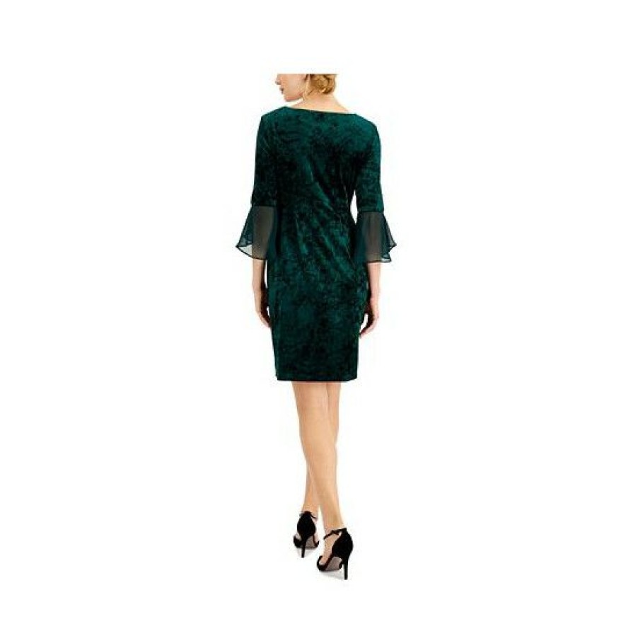 Women * | Best Reviews Of Connected Petite Side-Tab Velvet Dress Hunter