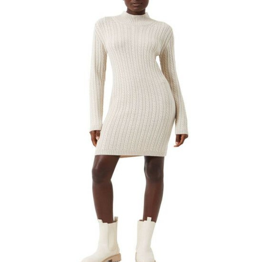 Women * | Best Deal French Connection Women'S Cable-Knit Long-Sleeve Dress Light Oatmeal Mel