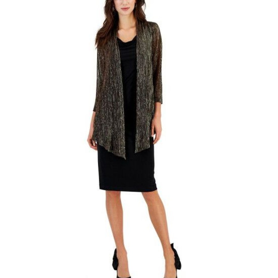 Women * | Budget Connected Women'S Jersey-Knit Dress & 3/4-Sleeve Jacket Gold