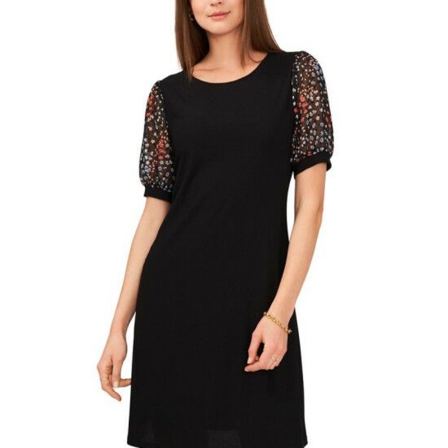 Women * | Hot Sale Cece Women'S Puff-Sleeve Jersey Dress Black Multi