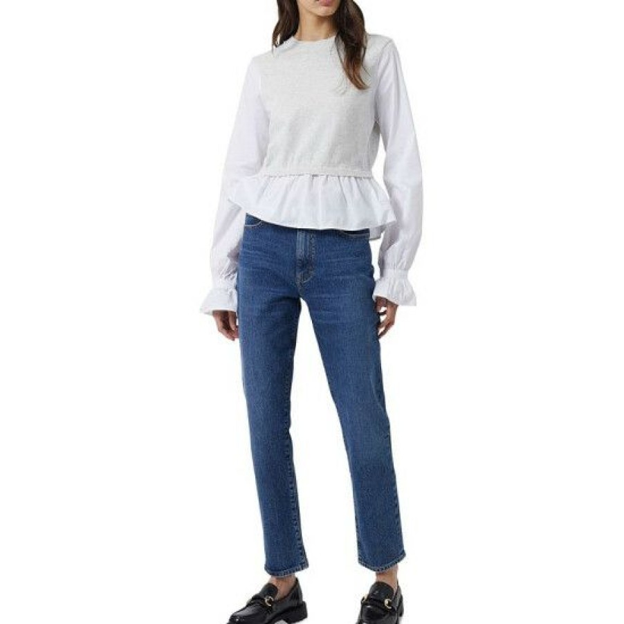 Women * | Wholesale French Connection Women'S Miranda Layered-Look Top Dove Gre Mel-Lin Whi