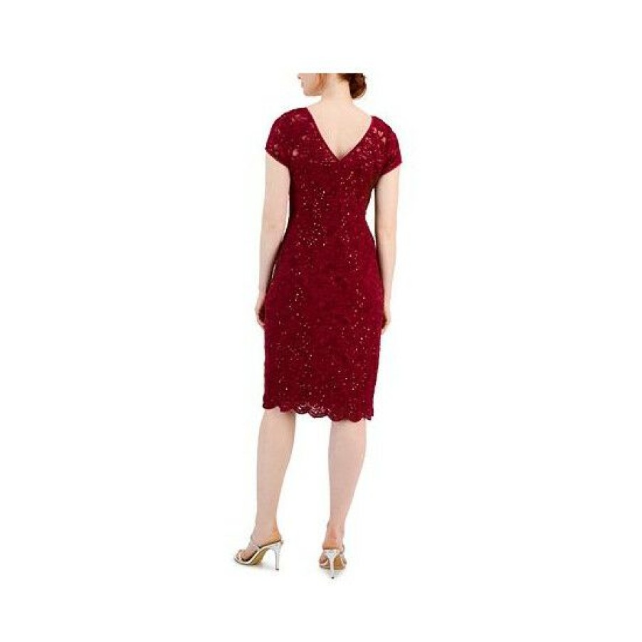 Women * | Wholesale Connected Women'S Embellished Lace Short-Sleeve Dress Cabernet