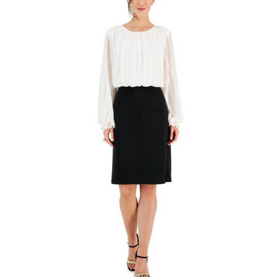 Women * | Wholesale Connected Women'S Mixed-Media Sheath Dress White/Black