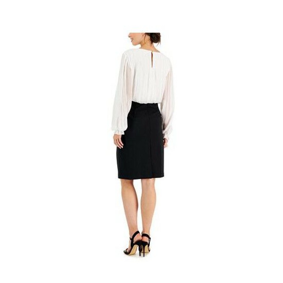 Women * | Wholesale Connected Women'S Mixed-Media Sheath Dress White/Black